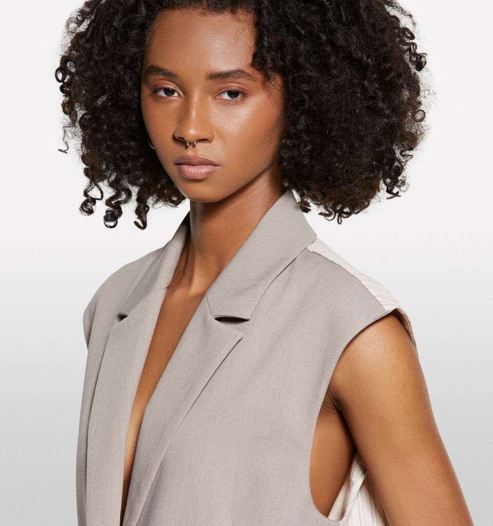 Beige vest with clashing stripe - women's vests and sleeveless jackets - Beige | Sisley image number 4